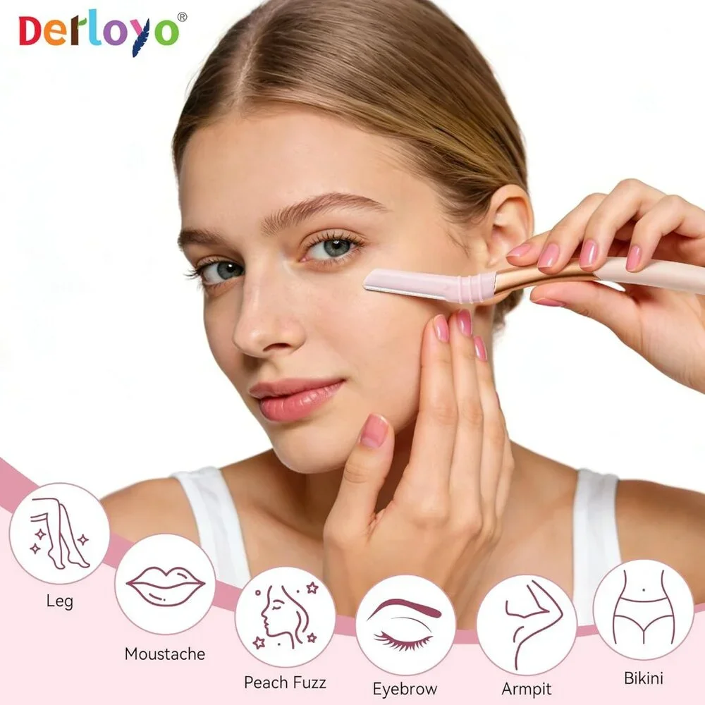 Eyebrow Face Razor Hair Trimmer Reusable Metal Handle with 7 Refill Blades